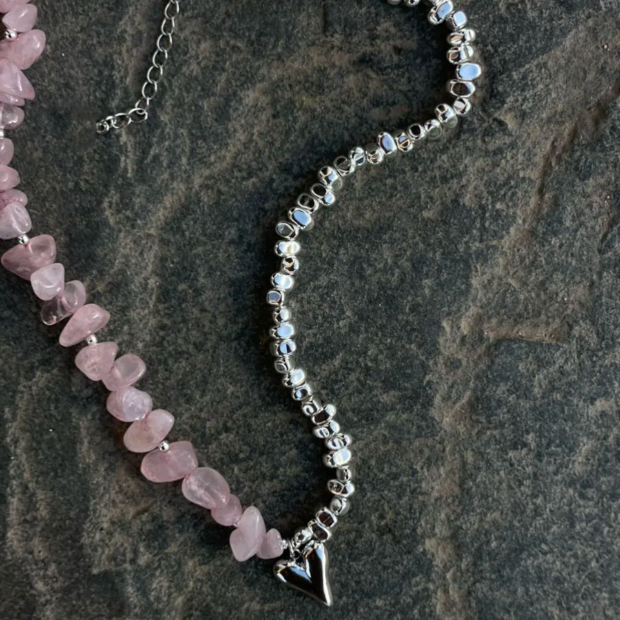 Elegant Irregular CCB &Pink Stone Beads Chain Heart Pendant Necklace For Women Choker Dinner Party Valentine's Jewelry N0498   4.4   266 Reviews   ౹   3,000+ sold